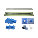 Profilitec Showertec Shower Drain Kit w/ Offset Outlet - Bonding Flange Channel Body, Grate Cover, Waterproofing Band, and Putty Knife