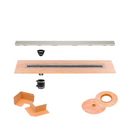 All-in-one Linear Waterproof Shower Drain Kit - Off-set Outlet Channel Body with Grate Assembly, Solid Design, Greige, Cream, Dark Antracite, Pewter, Ivory, Bronze, or Stone Grey Finish