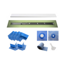 Profilitec Showertec Shower Drain Kit w/ Offset Outlet - Bonding Flange Channel Body, Grate Cover, Waterproofing Band, and Putty Knife