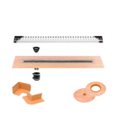 All-in-one Linear Waterproof Shower Drain Kit - Off-set Outlet Channel Body with Grate Assembly,Solid and Square Design, Standard Finishes