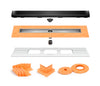 All-in-one Linear Waterproof Shower Drain Kit - Center Outlet Channel Body with Grate Assembly, Solid and Square Design, Standard Finishes