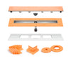 All-in-one Linear Waterproof Shower Drain Kit - Tileable Channel Body with Grate Assembly