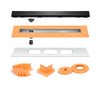 All-in-one Linear Waterproof Shower Drain Kit - Offset Outlet Channel Body with Grate Assembly, Solid and Square Design, Standard Finishes