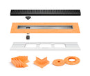 All-in-one Linear Waterproof Shower Drain Kit - Off-set Outlet Channel Body with Grate Assembly,Solid and Square Design, Standard Finishes