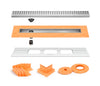 All-in-one Linear Waterproof Shower Drain Kit - Offset Outlet Channel Body with Grate Assembly, Solid and Square Design, Standard Finishes