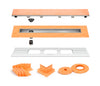 All-in-one Linear Waterproof Shower Drain Kit - Tileable Channel Body with Grate Assembly