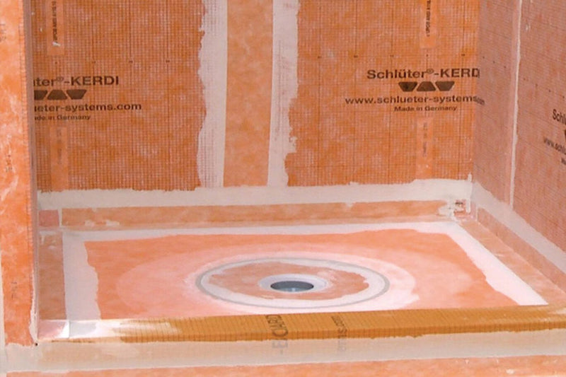 Schluter Systems Waterproof Shower Kit with 38"x60" Off-set Tray, 2" PVC Flange and 4" Drain Cover in Classic Style with Stainless Steel Finish, KSK9651525SPVCE