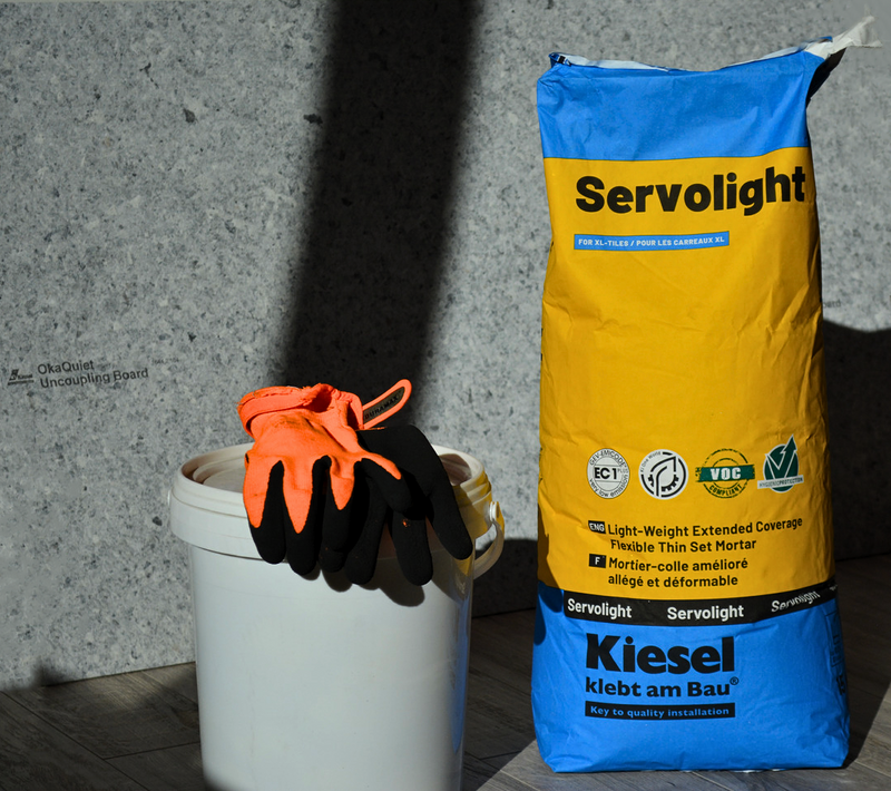 Kiesel Servolight Grey Acrylic Polymer Modified Thinset Mortar 33 lbs Bag Cement-Based Highly Flexible Self-Curring with Extended Coverage for Flooring Underlayment and Ceramic Tiles, 80010