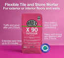 Ardex X 90 Outdoor Microtec, Rapid-set, Cement-based Flexible Thinset Mortar, 40 Lb (18 Kg) Bag, Freeze and Thaw Resistant Flooring Underlayment for Stone, Ceramic Tile for Exterior Applications, Gray, 25930