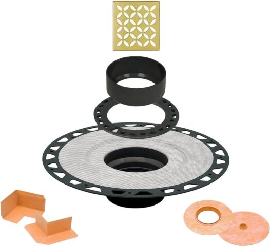 All-in-one Shower Drain Kit with 2" ABS or PVC Bonding Flange, 4" Grate Assembly