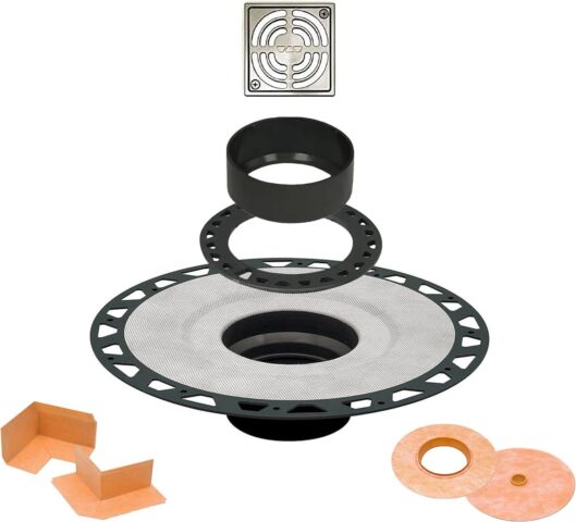 All-in-one Shower Drain Kit with 2" ABS or PVC Bonding Flange, 4" Grate Assembly