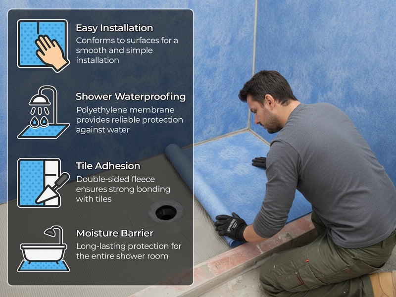 Kobau Flex SD60 Waterproofing Vapor Retarder Crack Prevention Polyethylene Membrane 323 Sq Ft Roll, 25 Mil Thick For Ceramic Tile and Natural Stone Tile, Flooring Underlayment For Bathroom and Shower