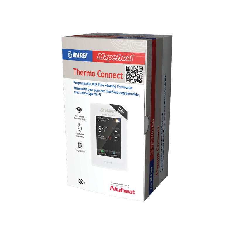 Mapei Thermo Connect WiFi Programmable Thermostat 2855301, for Electric Radiant Heated Floors, for 120V/240V Underfloor Heating Cables with Floor Temperature Sensor and Built-in GFCI