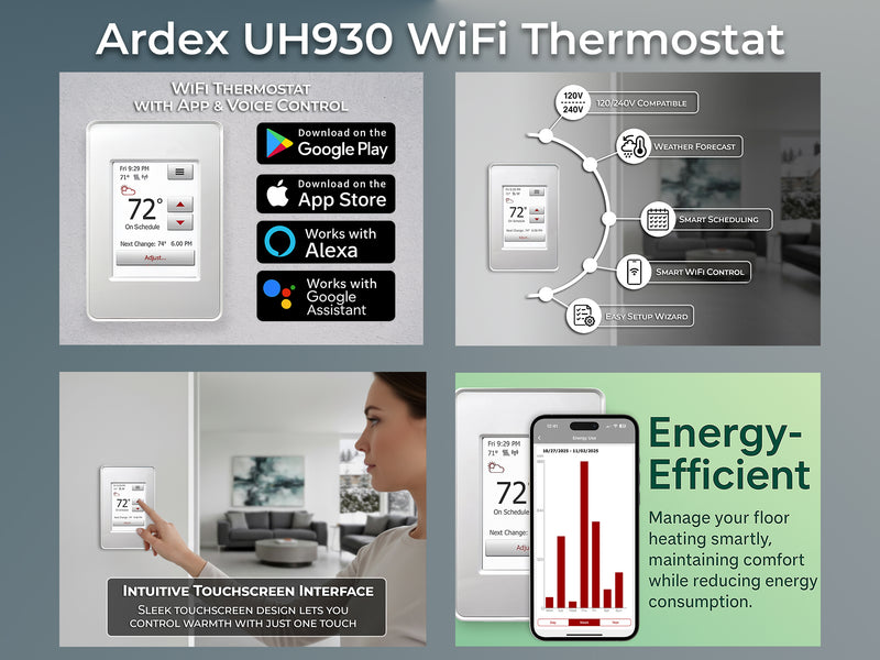 Ardex Flexbone Electric Radiant Floor Heating Kit with Heating Uncoupling Membrane UH905, Heat Cable (Heating Wire), Thermostat, and Safe Installation Tools