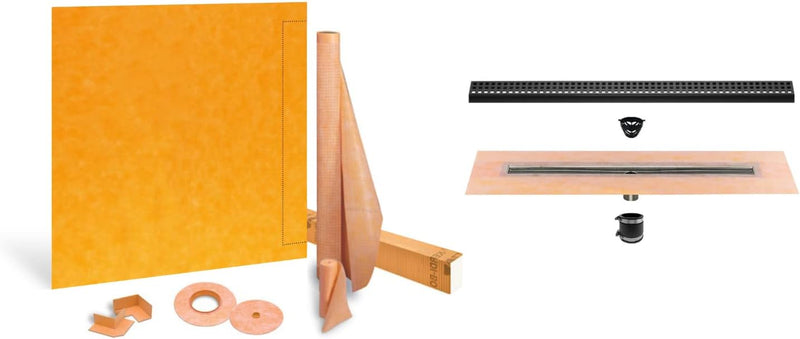 Schluter Systems Kerdi Linear Shower Kit: 55x55 Off-Set Shower Pan (Tray), Center Outlet Channel Body Drain and Cover (Grate)