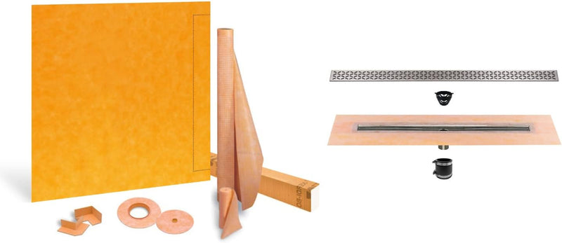 Schluter Systems Kerdi Linear Shower Kit: 55x55 Off-Set Shower Pan (Tray), Center Outlet Channel Body Drain and Cover (Grate)