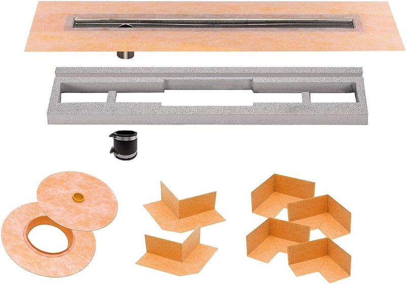 Schluter Systems Kerdi Linear Shower Kit: 76x38 Off-set Shower Pan (Tray), Outlet Channel Body Drain and Drain Cover