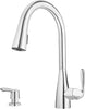 Pfister Lima Polished Chrome Kitchen Faucet with Pull Down Sprayer and Soap Dispenser, High Arc Kitchen Sink Faucet with Pull Out Spray Head, Transitional Home Décor, Single Handle Kitchen Faucets, Optional Deckplate INCLUDED, 1 to 4-hole