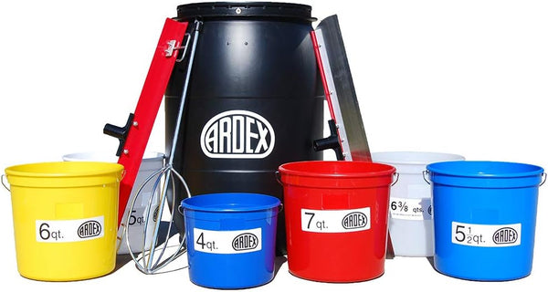 Ardex Tool Kit, Standard Mixing Equipment Bundle with Paddle, Spreader, Smoother, Mixing Barrel and Buckets, for Installation of Self-Leveling Cements, for all Project Sizes (12514)