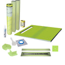 Profilitec Waterproof Linear Shower Kit: 52"x66" Off-set Shower Pan (Tray), Center Outlet Channel Body Drain and Tileable Cover