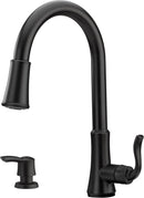 Pfister Cagney 1-Handle Pull-Down Kitchen Faucet with Soap Dispenser in Matte Black