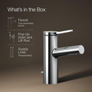 Kohler 99491-4-CP Elate® Single-Handle Bathroom Sink Faucet with Metal Pop-Up Drain, Polished Chrome, 1.2 GPM