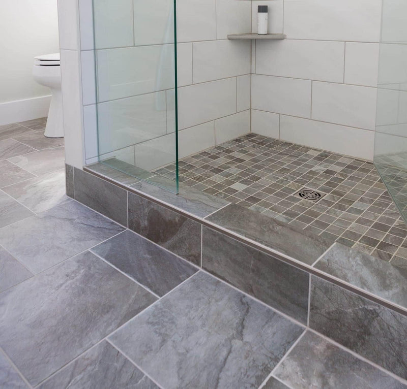 Schluter Systems Waterproof Shower Kit with 38"x60" Off-set Tray, 2" ABS Flange and 4" Drain Cover in Classic Style with Stainless Steel Finish, KSK9651525SABSE