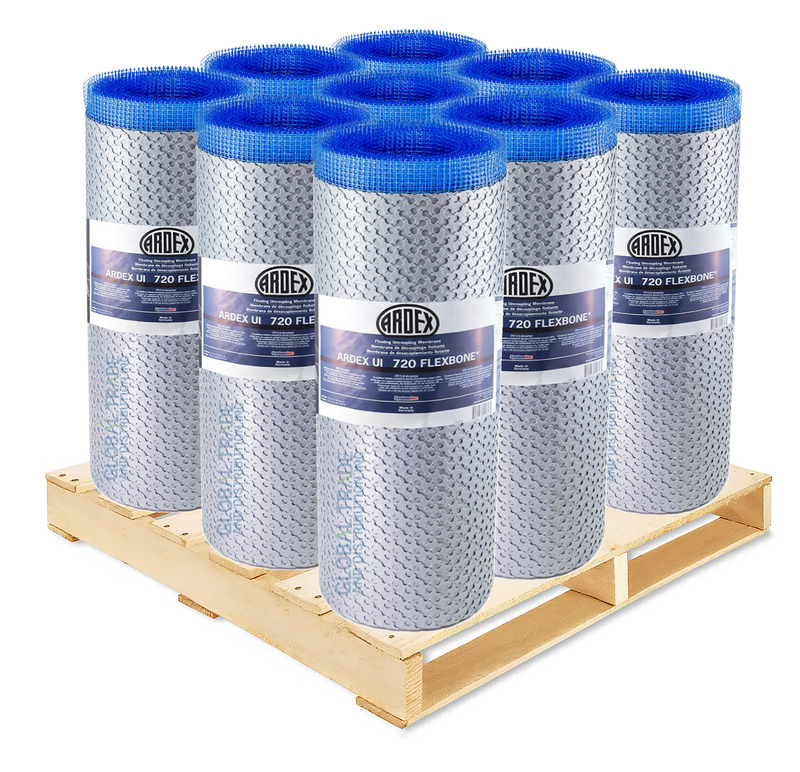 ARDEX FLEXBONE UI 720 Unbound Uncoupling Anti-Fracture Crack Isolating Membrane 215 Sq Ft Roll 1/8 Thick Flooring Underlayment for Bathroom Floor Tiles, with Self-Adhering Mesh (9 Rolls Bundle)