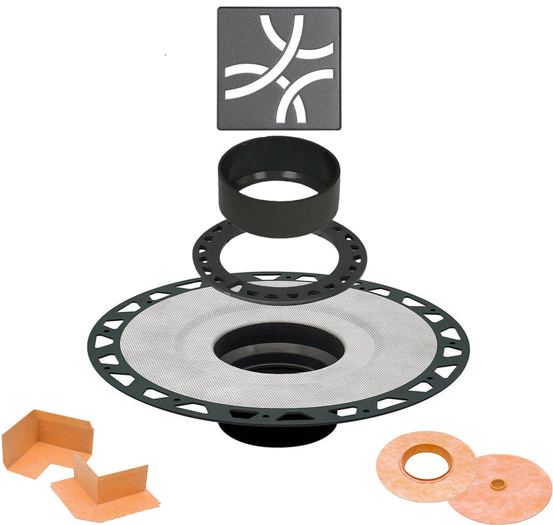 All-in-one Shower Drain Kit with 2" ABS or PVC Bonding Flange, 4" Grate Assembly