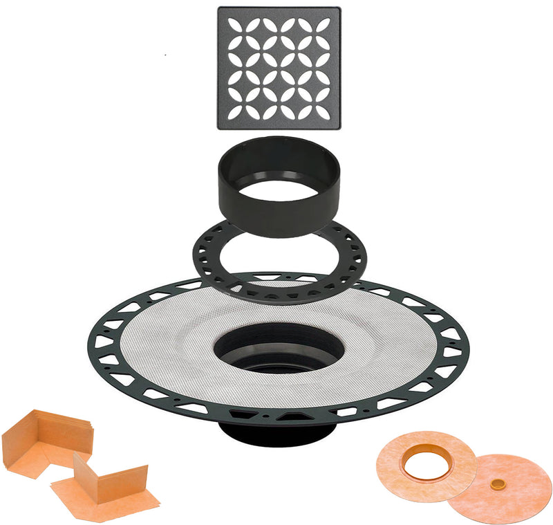 All-in-one Shower Drain Kit with 2" ABS or PVC Bonding Flange, 4" Grate Assembly