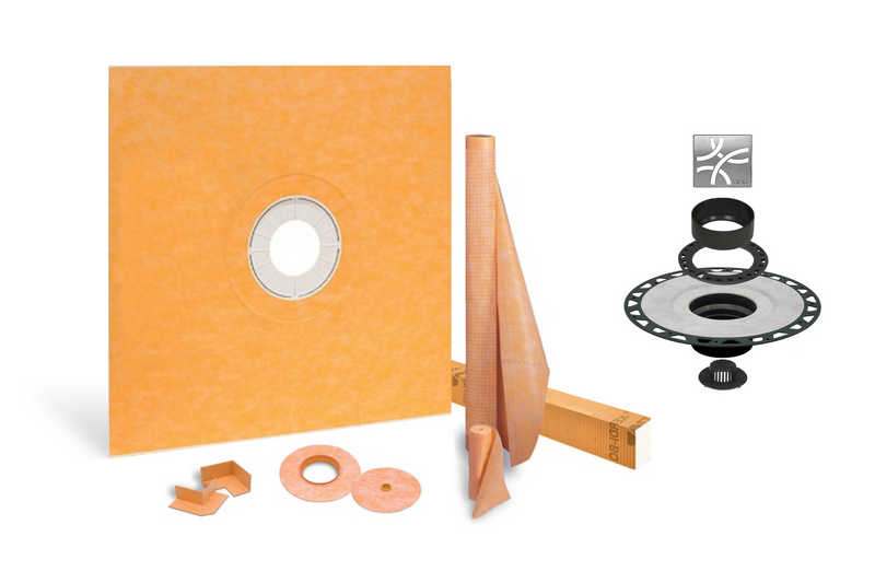 All-in-one Waterproof Shower Kit with 48"x48" Center Tray, 2" Flange and 4 " Drain Cover