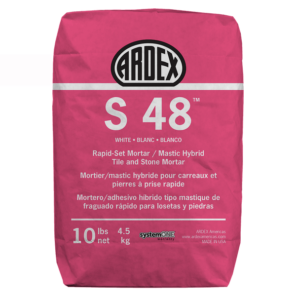 Ardex S 48 Versatile, Rapid-Set, Polymer-modified, Portland Cement Based Thinset Mortar Adhesive, Flooring Underlayment for Stone, Ceramic Tile for Exterior Applications, 10 lb (4.5 kg) Bag, White