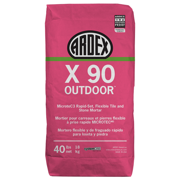 Ardex X 90 Outdoor Microtec, Rapid-set, Cement-based Flexible Thinset Mortar, 40 Lb (18 Kg) Bag, Freeze and Thaw Resistant Flooring Underlayment for Stone, Ceramic Tile for Exterior Applications, Gray