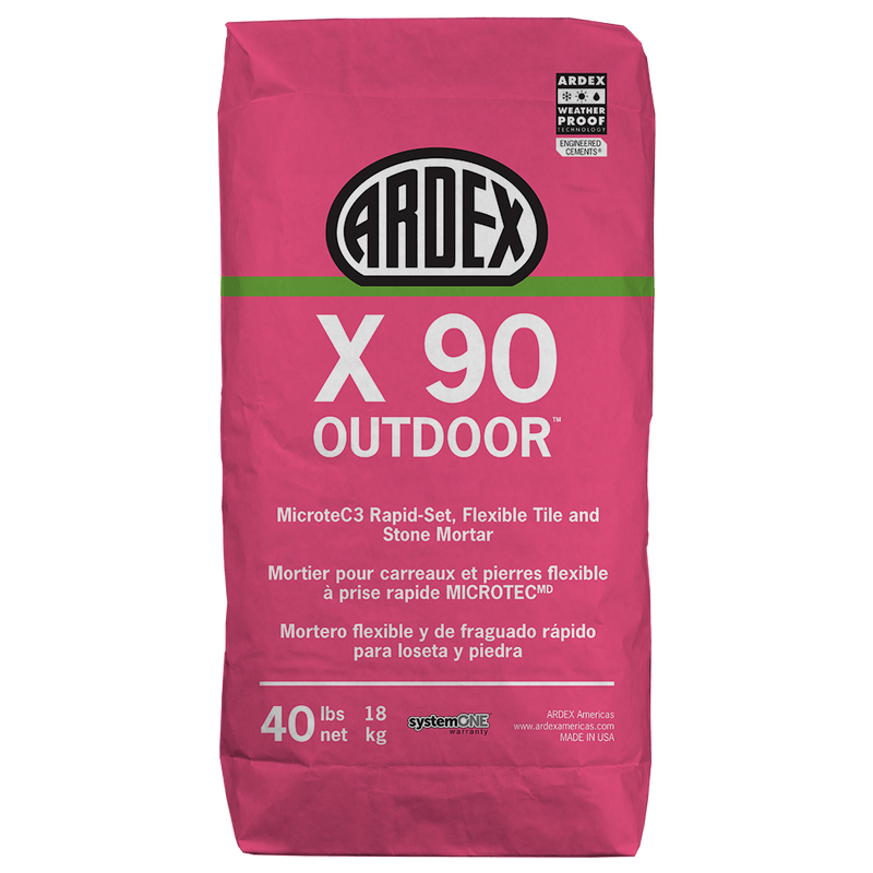 Ardex X 90 Outdoor Microtec, Rapid-set, Cement-based Flexible Thinset Mortar, 40 Lb (18 Kg) Bag, Freeze and Thaw Resistant Flooring Underlayment for Stone, Ceramic Tile for Exterior Applications, Gray