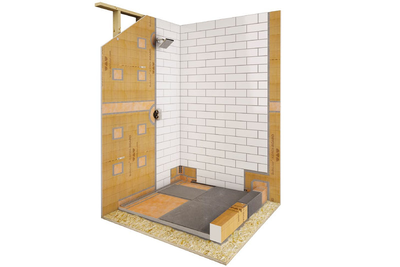 All-in-one Waterproof Linear Shower Kit with 55"x55" Center Tray, Off-set Drain, and Grate