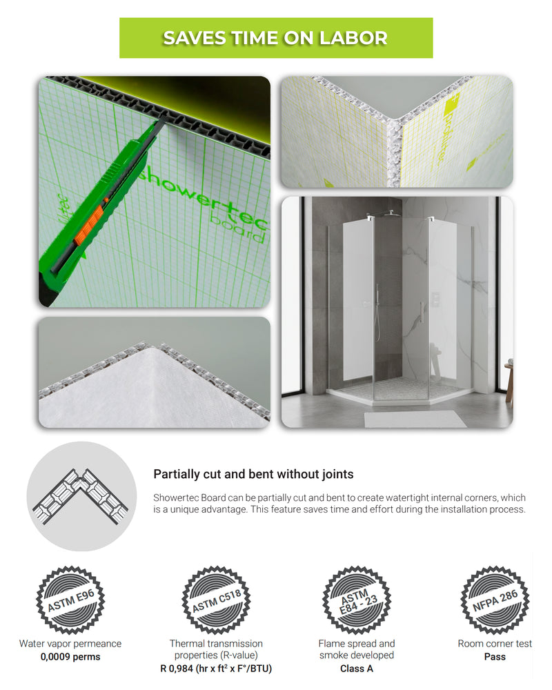 Profilitec Showertec STBO122X81 Waterproof Polypropylene Foam Backer Board 48" x 32" x 1/2"– Lightweight Tile Underlayment Panel with Fleece Webbing on Both Sides