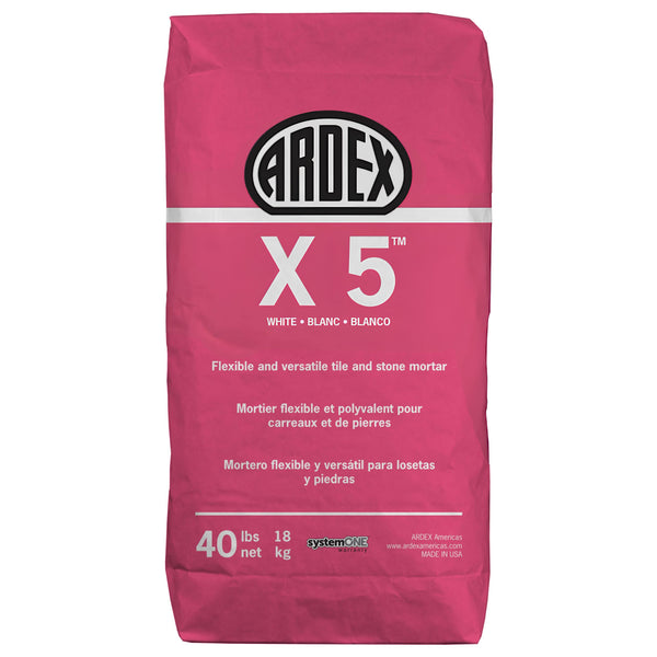 Ardex X 5 Flexible Mortar, 40 Lbs Bag, Versatile, Polymer-modified, Water Resistant Flooring Underlayment for Interior and Exterior use, White