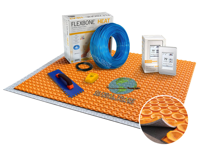 Ardex Flexbone Electric Radiant Floor Heating Kit with DUO Membrane, Heat Cable, Thermostat, and Safe Installation Tools