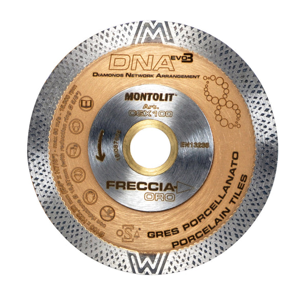 Montolit CGX Gold Line DNA Freccia Oro Diamond Cutting Blade – Continuous Rim, Wet and Dry Tile Saw Blade for Porcelain and Ceramic Tiles - 4 INCH - CGX100IN (100MM)