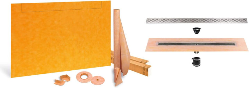Schluter Systems Kerdi Linear Shower Kit: 76x38 Off-set Shower Pan (Tray), Outlet Channel Body Drain and Drain Cover
