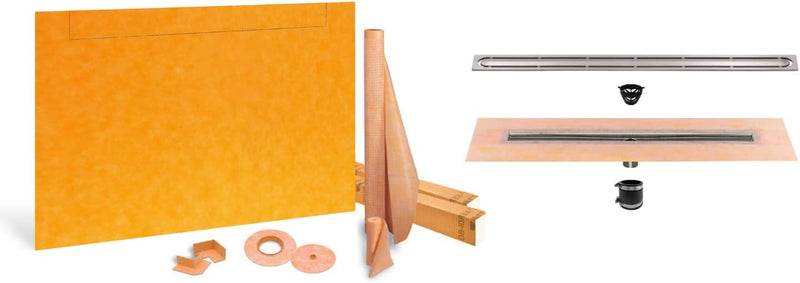 Schluter Systems Kerdi Linear Shower Kit: 76x38 Off-set Shower Pan (Tray), Channel Body Drain and Drain Cover
