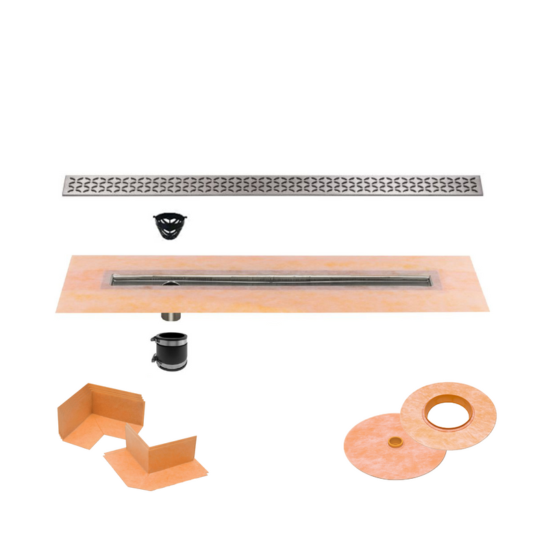 All-in-one Linear Waterproof Shower Drain Kit - Offset Outlet Channel Body with Grate Assembly