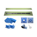 Profilitec Showertec Shower Drain Kit w/ Offset Outlet - Bonding Flange Channel Body, Tileable Grate Cover, Waterproofing Band, and Putty Knife