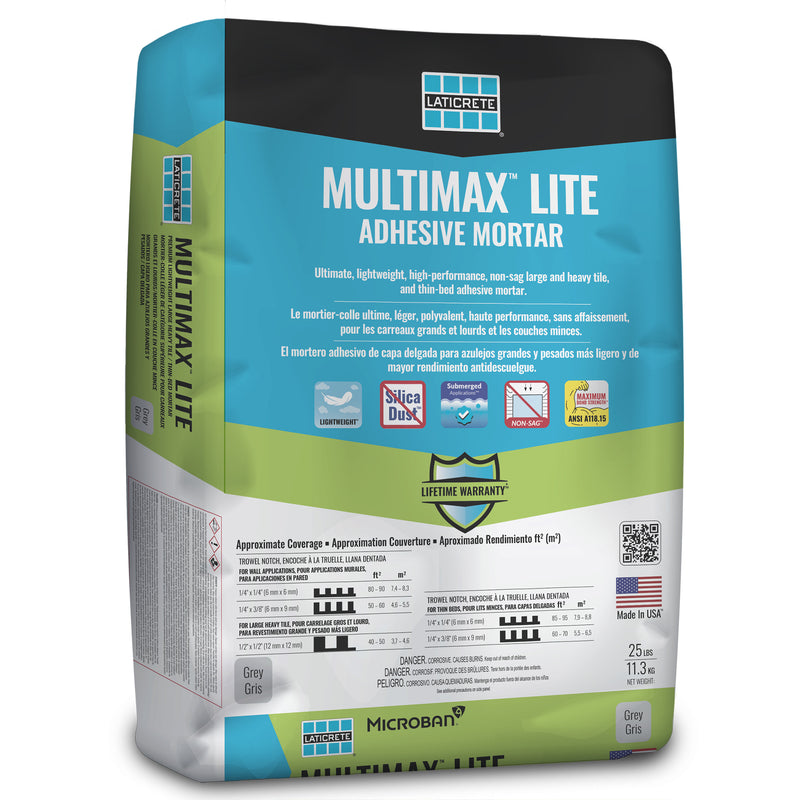 Laticrete Multimax Lite One-Step Polymer Fortified Large and Heavy Tile Mortar, 25 Lbs Bag for Interior and Exterior Ceramic Tile Installations