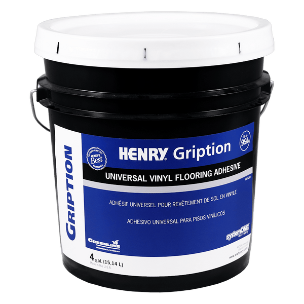 Ardex Henry Gription, Solvent-free, Acrylic Polymer-based, Vapor and Water Resistant, Universal Adhesive, 4 Gal (15.14 L) Pail, for Carpet Flooring Underlayment in Residential or Commercial Areas
