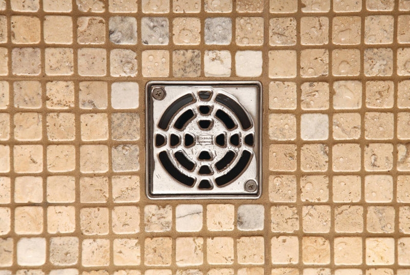 Schluter Systems Shower Drain Kit with 2" PVC Bonding Flange, 4" Grate Assembly in Classic Style with Brushed Stainless Steel Finish (KD2/PVC/E)
