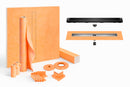 All-in-one Waterproof Linear Shower Kit with 55"x55" Off-set Tray, Center Drain, and Grate