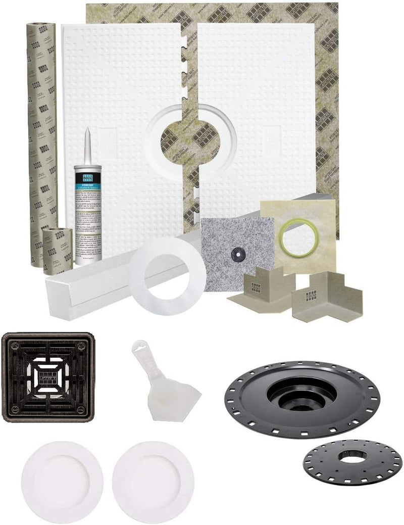 Laticrete HYDRO BAN 9243-4872-CDK Waterproofing Shower Kit 48 inch x 72 inch with 4 inch Grate, 2 inch Bonding Flange, Putty Knife, and Recessed Light