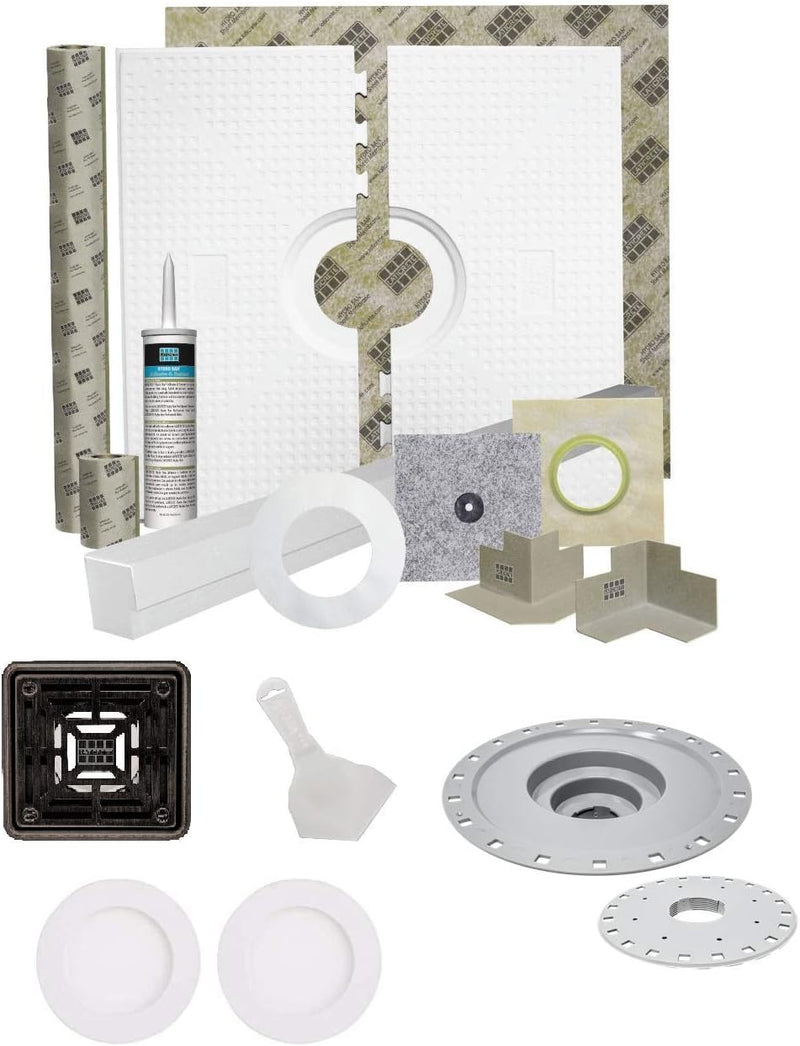 Laticrete HYDRO BAN 9243-4872-CDK Waterproofing Shower Kit 48 inch x 72 inch with 4 inch Grate, 2 inch Bonding Flange, Putty Knife, and Recessed Light