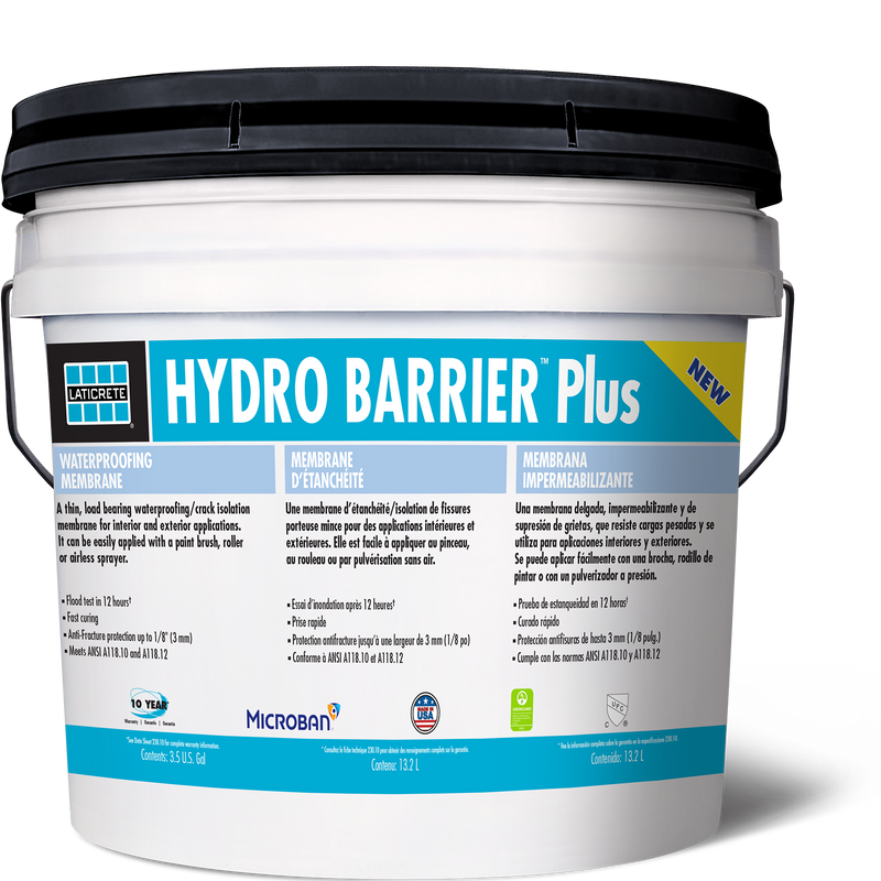 Laticrete Hydro Barrier Plus, Load Bearing, Self-Curing, Advanced, Rubber Polymer, Waterproofing, Anti-Fracture Membrane, for Interior and Exterior Applications, Flooring Underlayment - 3.5 Gal